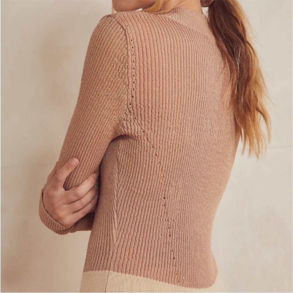 Free People Au Lait Metallic Tan Glitterball Knit Bodysuit